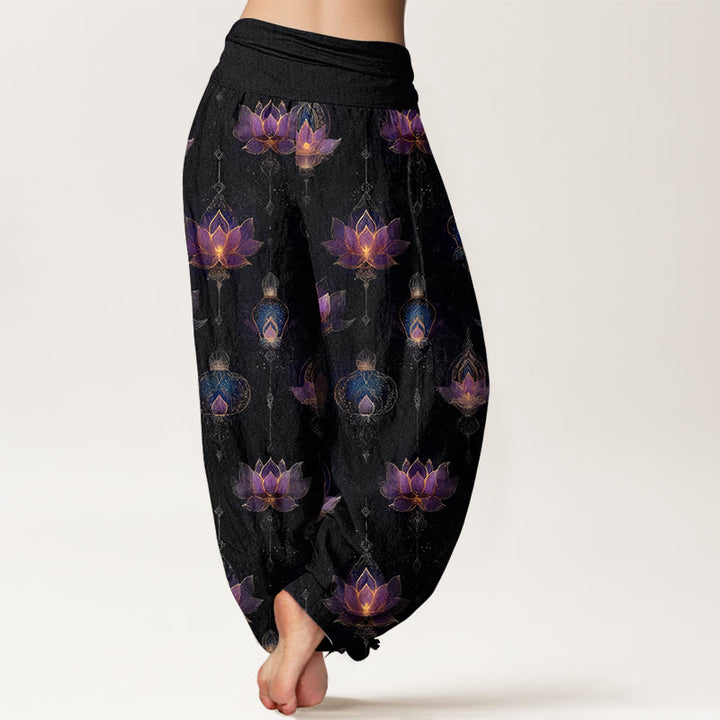 Pantalones harén de algodón con estampado de linternas de loto y Buddha Stones para mujer, cintura elástica - image 9
