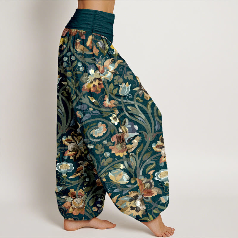Pantalones Buddha Stones con estampado retro de flores, vides y pájaros para mujer, con cintura elástica - image 2