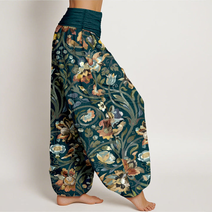 Pantalones Buddha Stones con estampado retro de flores, vides y pájaros para mujer, con cintura elástica - image 2