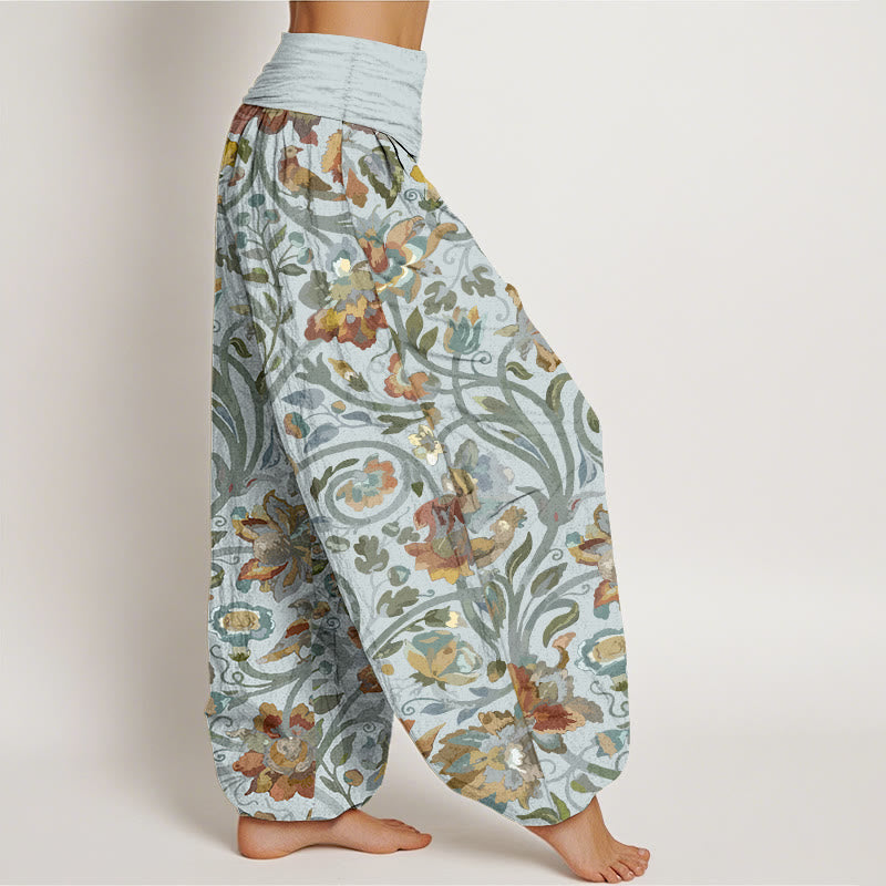 Pantalones Buddha Stones con estampado retro de flores, vides y pájaros para mujer, con cintura elástica - image 7