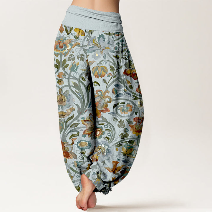 Pantalones Buddha Stones con estampado retro de flores, vides y pájaros para mujer, con cintura elástica - image 6