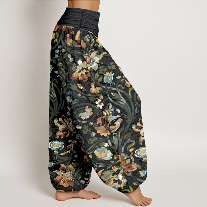 Pantalones Buddha Stones con estampado retro de flores, vides y pájaros para mujer, con cintura elástica - image 10