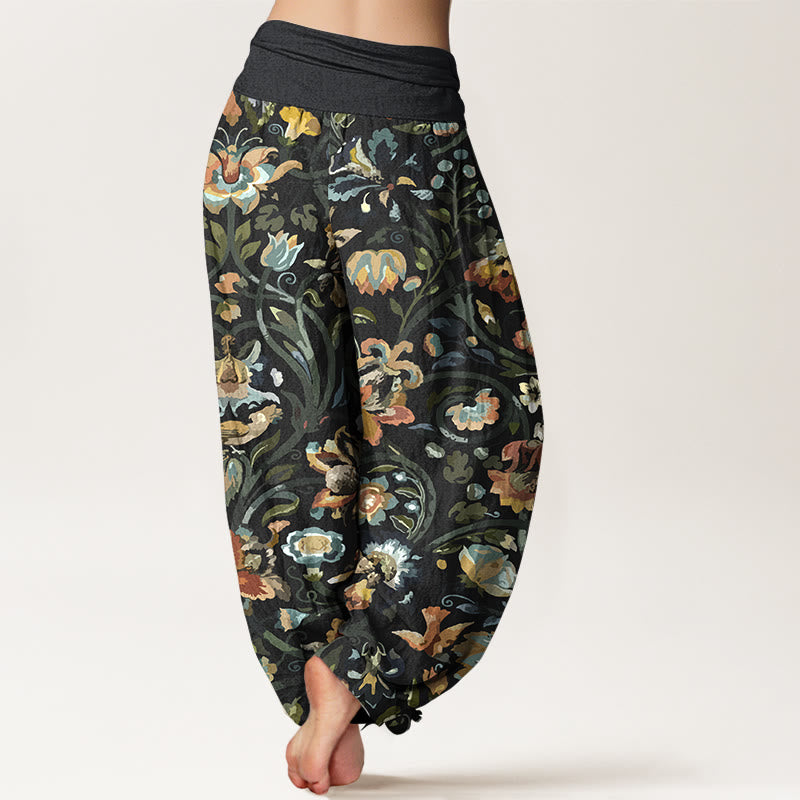 Pantalones Buddha Stones con estampado retro de flores, vides y pájaros para mujer, con cintura elástica - image 9