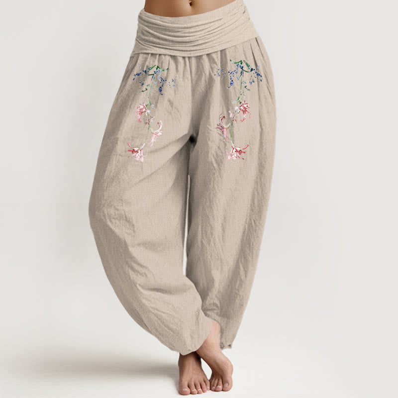 Pantalones Buddha Stones de algodón puro con estampado floral pastel sencillo para mujer, cintura elástica - Broncearse - US16，UK/AU20，EU48 (3XL) - image 11