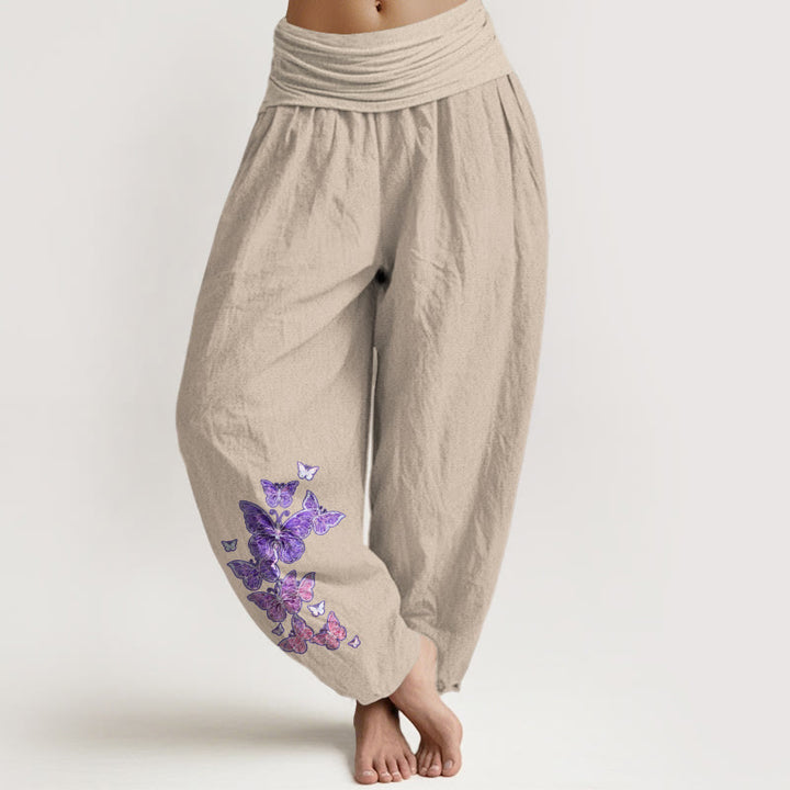 Pantalones Buddha Stones de algodón puro con estampado de mariposas pastel y cintura elástica para mujer - Broncearse - US16，UK/AU20，EU48 (3XL) - image 11
