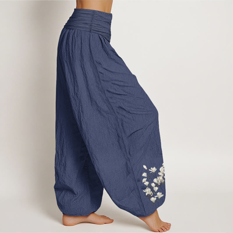 Pantalones Buddha Stones de algodón puro con estampado de flores de magnolia para mujer, cintura elástica - image 10