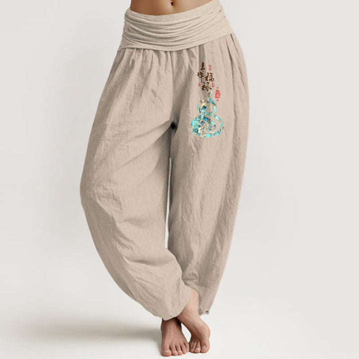 Pantalones Buddha Stones de algodón puro con estampado de calabaza y caracteres chinos para mujer, cintura elástica - Broncearse - US16，UK/AU20，EU48 (3XL) - image 11