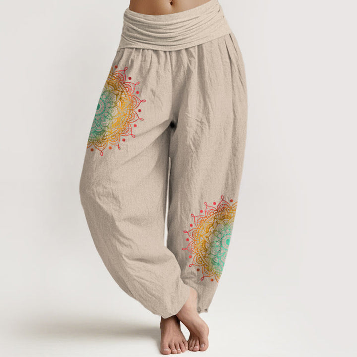 Pantalones Buddha Stones de algodón puro con estampado de mandala, estilo sencillo, para mujer, con cintura elástica - Broncearse - US16，UK/AU20，EU48 (3XL) - image 11