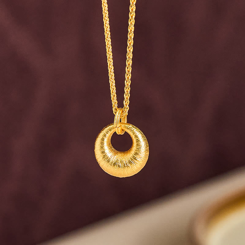 Collar con colgante de riqueza con textura de hebilla de paz de cobre chapado en oro de 24 quilates y Buddha Stones - image 2