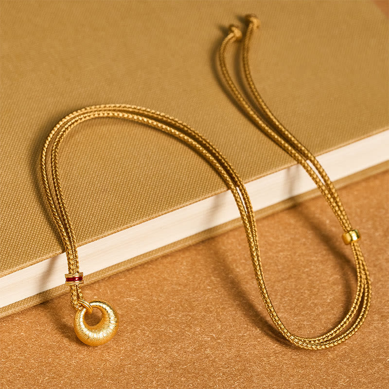 Collar con colgante de riqueza con textura de hebilla de paz de cobre chapado en oro de 24 quilates y Buddha Stones - image 11