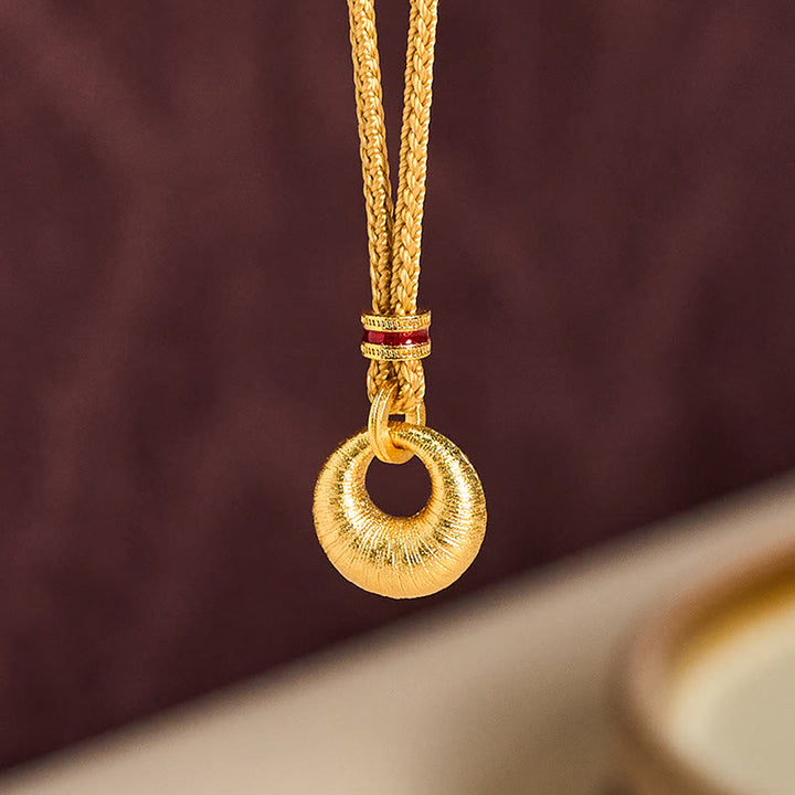 Collar con colgante de riqueza con textura de hebilla de paz de cobre chapado en oro de 24 quilates y Buddha Stones - image 10