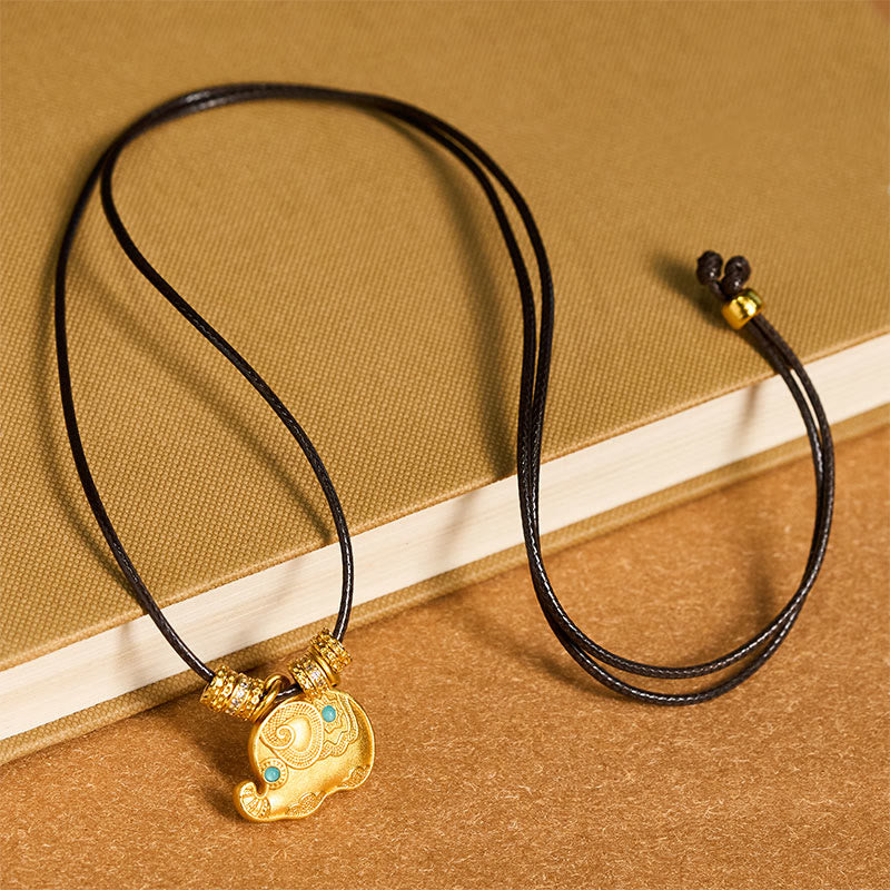Collar con colgante de cuerda de fuerza de latón chapado en oro de 24 quilates con símbolo de elefante y Buddha Stones - image 4