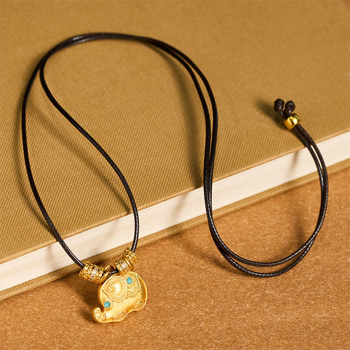 Collar con colgante de cuerda de fuerza de latón chapado en oro de 24 quilates con símbolo de elefante y Buddha Stones - image 4