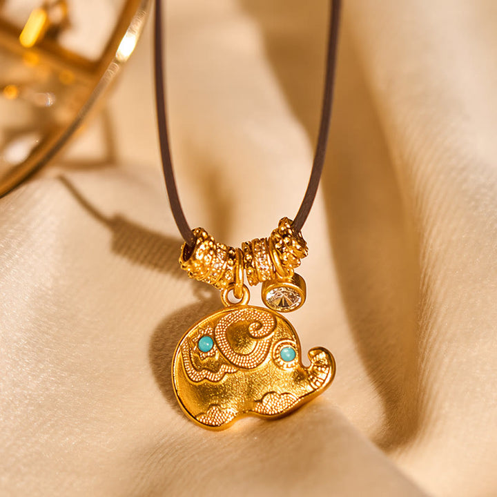 Collar con colgante de cuerda de fuerza de latón chapado en oro de 24 quilates con símbolo de elefante y Buddha Stones - image 3