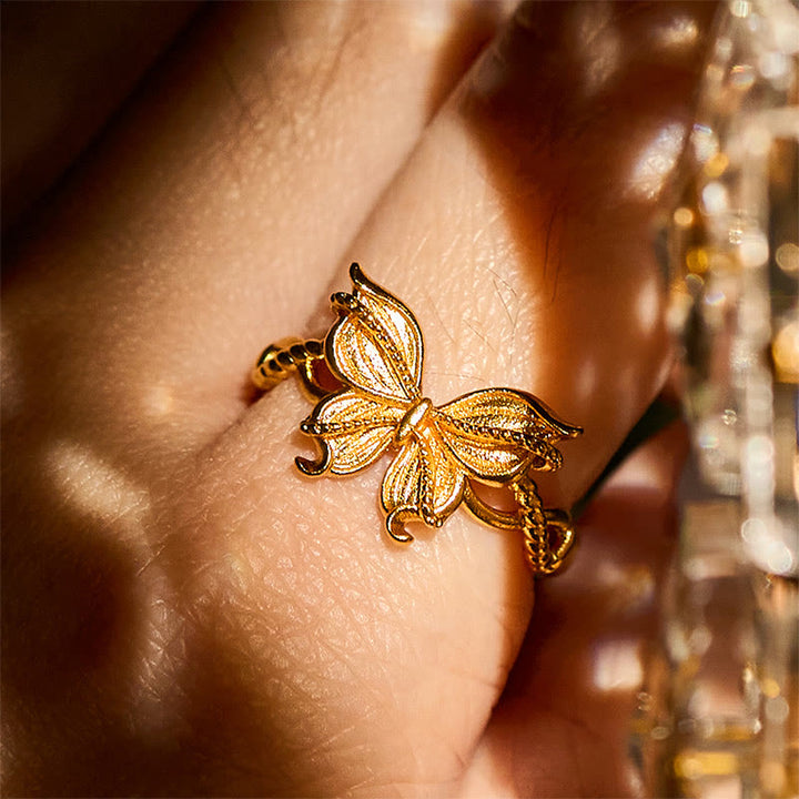 Anillo de amor ajustable con símbolo de mariposa de latón chapado en oro de 24 k y Buddha Stones - image 8