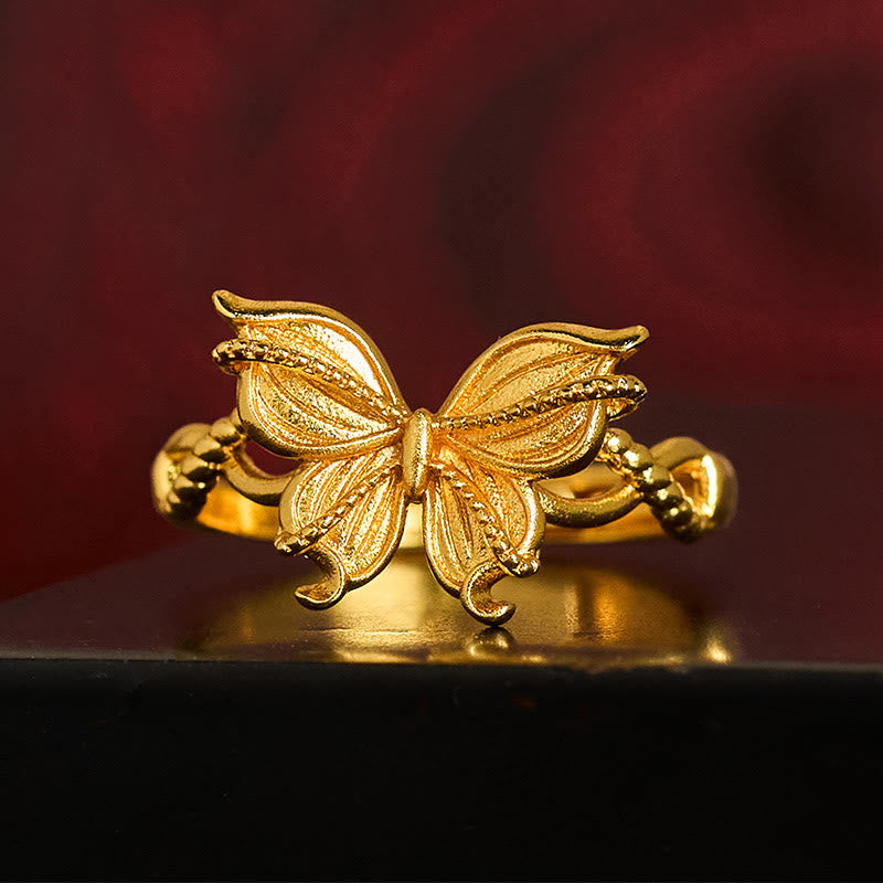 Anillo de amor ajustable con símbolo de mariposa de latón chapado en oro de 24 k y Buddha Stones - image 2