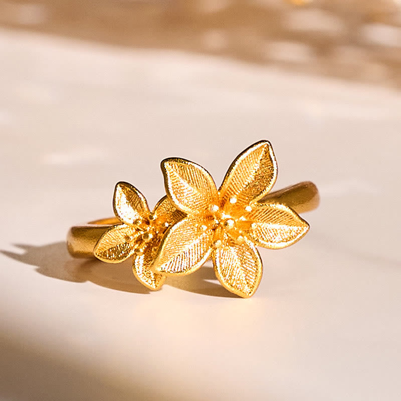 Anillo ajustable de latón y cobre bañado en oro de 24 quilates con flor lila y Buddha Stones - Ajustable - image 0