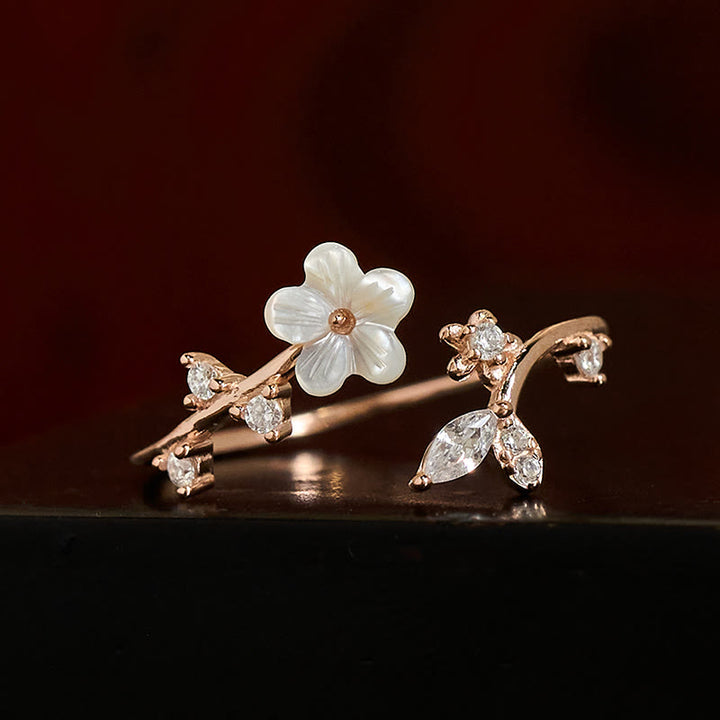 Anillo de bendición ajustable con diseño de flor blanca y Buddha Stones en plata de ley 925 - image 1