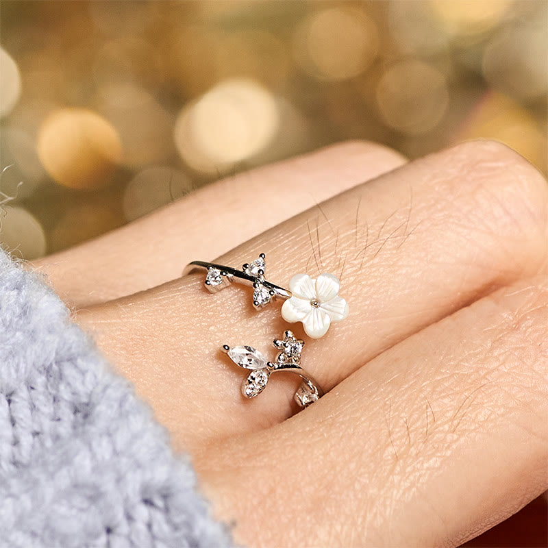 Anillo de bendición ajustable con diseño de flor blanca y Buddha Stones en plata de ley 925 - image 13