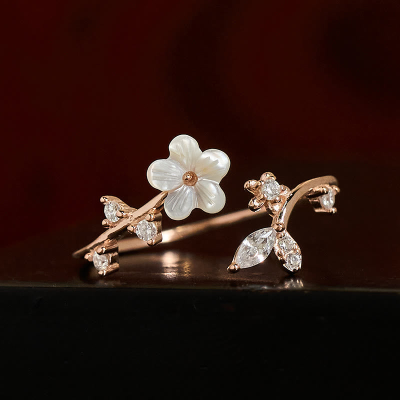 Anillo de bendición ajustable con diseño de flor blanca y Buddha Stones en plata de ley 925 - image 1