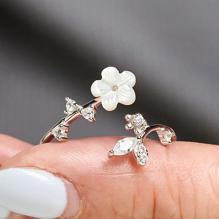 Anillo de bendición ajustable con diseño de flor blanca y Buddha Stones en plata de ley 925 - image 12