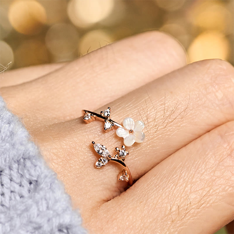 Anillo de bendición ajustable con diseño de flor blanca y Buddha Stones en plata de ley 925 - image 3