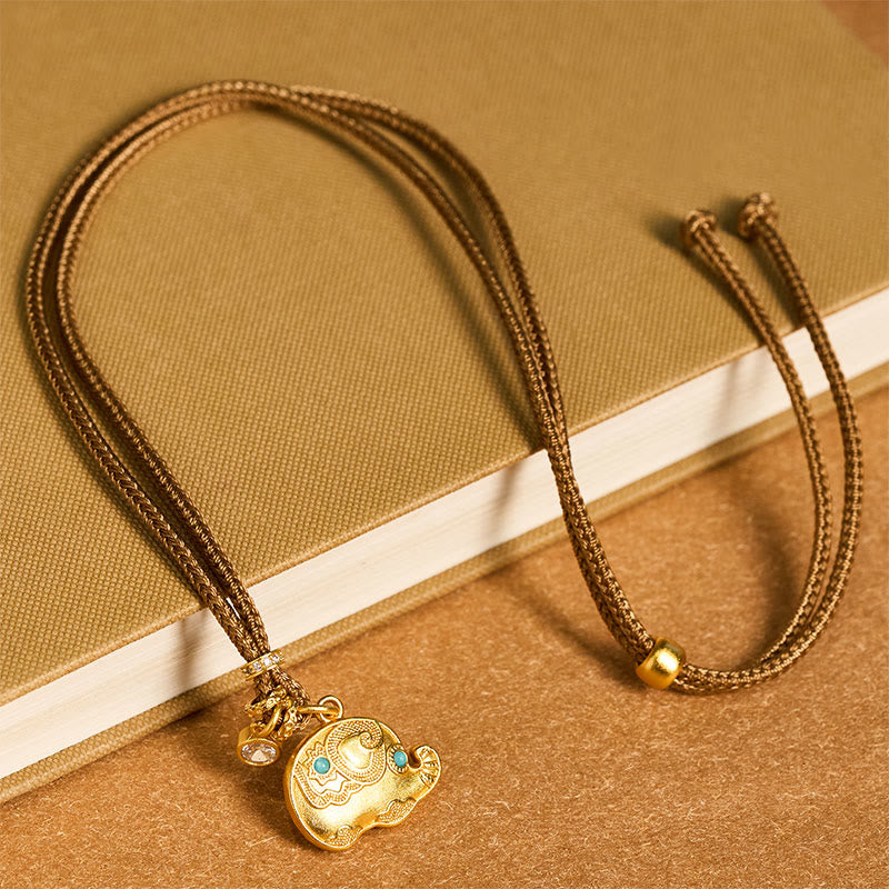 Collar con colgante de fuerza con cordón trenzado y símbolo de elefante de latón chapado en oro de 24 Buddha Stones - image 3