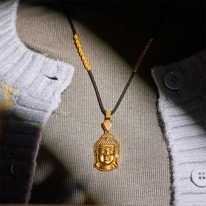 Buddha Stones con colgante de serenidad con símbolo de Buda de latón chapado en oro de 24 quilates y cordón trenzado. - image 11