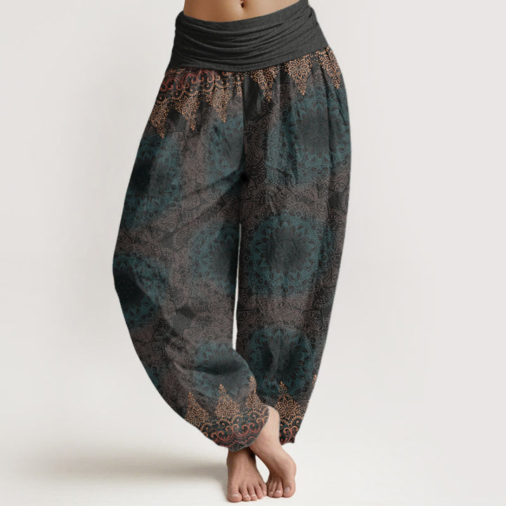 Pantalones bombachos de cintura elástica para mujer con estampado de mandalas triangulares de algodón y Buddha Stones - Gris oscuro - US22，UK/AU26，EU54 (6XL) - image 13