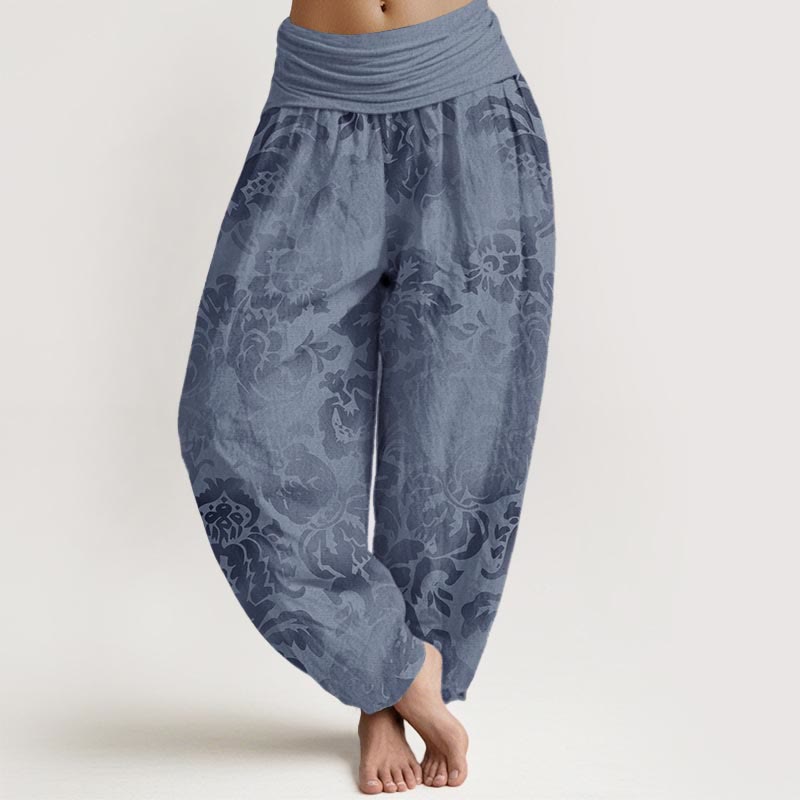 Pantalones bombachos de mujer con cintura elástica, de algodón, estilo casual, con diseño de flores y hojas, estampado de Buddha Stones. - Celeste - US22，UK/AU26，EU54 (6XL) - image 0