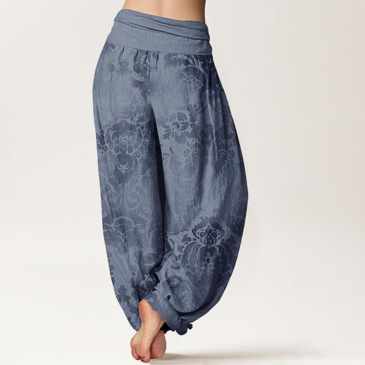 Pantalones bombachos de mujer con cintura elástica, de algodón, estilo casual, con diseño de flores y hojas, estampado de Buddha Stones. - image 2