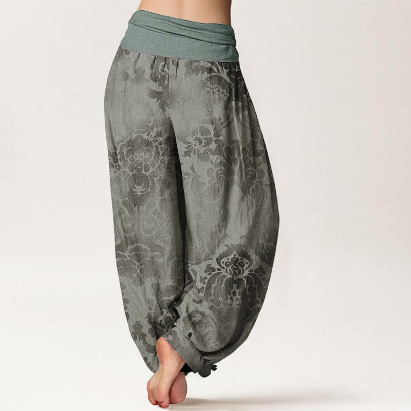 Pantalones bombachos de mujer con cintura elástica, de algodón, estilo casual, con diseño de flores y hojas, estampado de Buddha Stones. - image 9