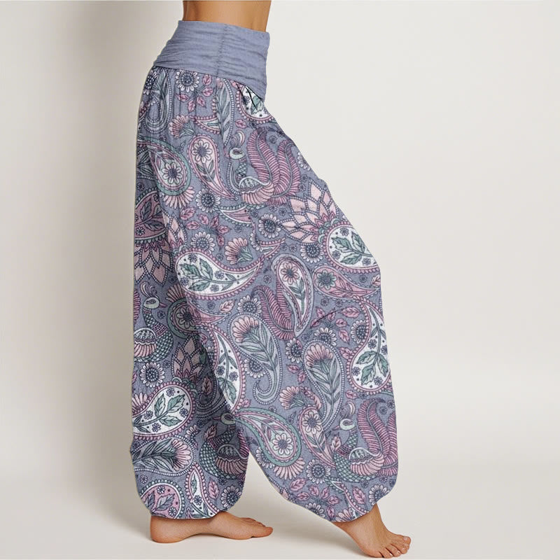 Pantalones bombachos de cintura elástica para mujer con diseño de flores de anacardo, pavo real y girasol, estampado de Buddha Stones. - image 8