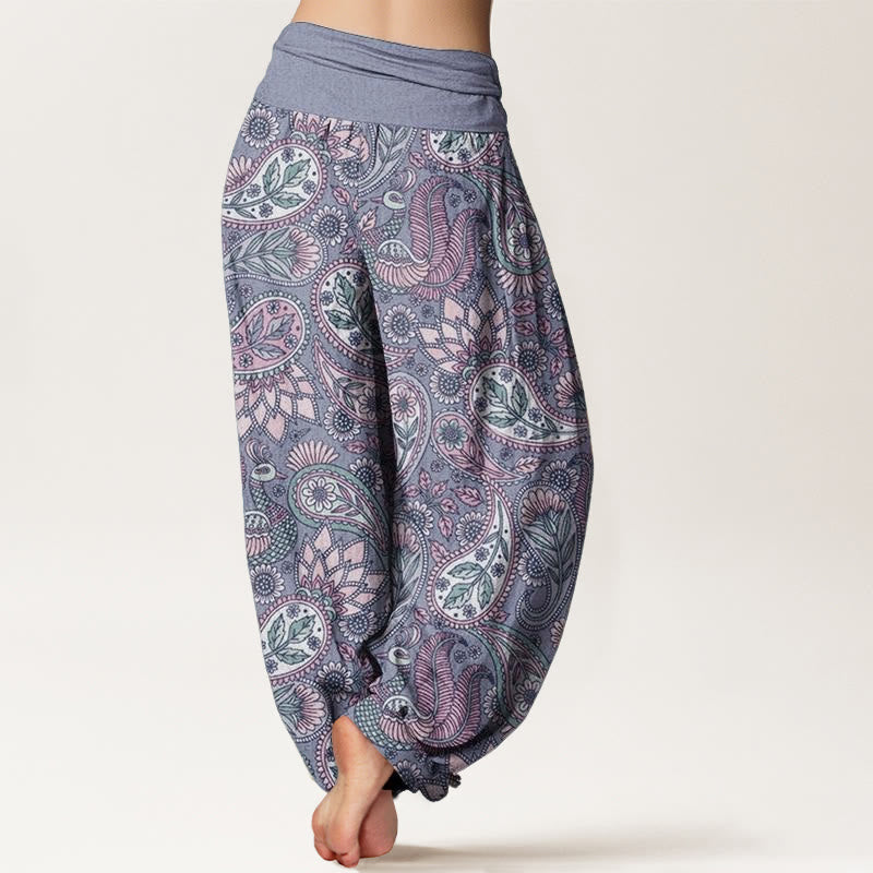 Pantalones bombachos de cintura elástica para mujer con diseño de flores de anacardo, pavo real y girasol, estampado de Buddha Stones. - image 9