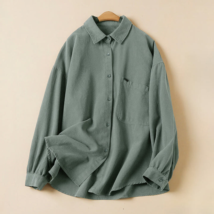 Camisa de algodón de manga larga con cuello alto y botones informales para mujer con diseño de Buddha Stones - Azul acero - US14，UK/AU18，EU46 (2XL) - image 0