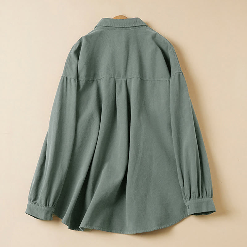 Camisa de algodón de manga larga con cuello alto y botones informales para mujer con diseño de Buddha Stones - image 1