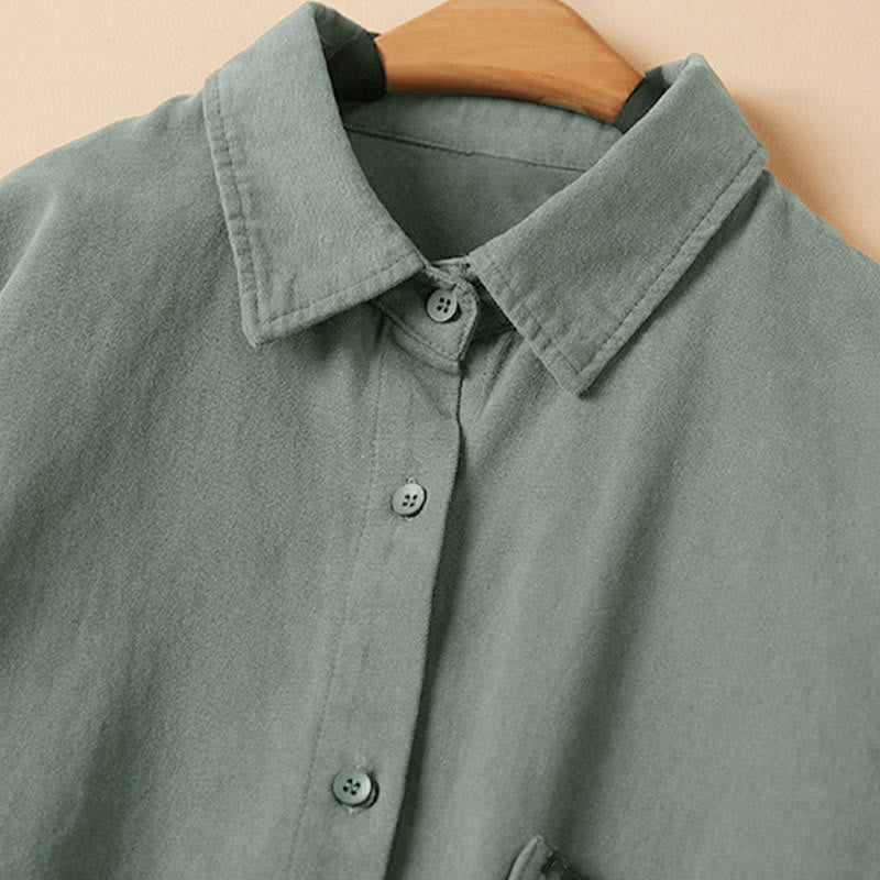 Camisa de algodón de manga larga con cuello alto y botones informales para mujer con diseño de Buddha Stones - image 4