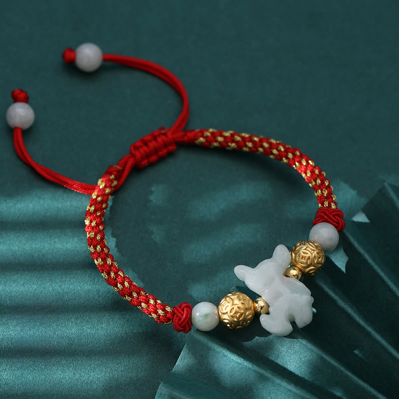 Pulsera de la suerte con cuentas de jade y plata del zodiaco chino , Buddha Stones y hilo rojo del Año del Caballo - Caballo (circunferencia de la muñeca: 14-20 cm) - image 0