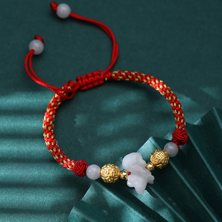 Pulsera de la suerte con cuentas de jade y plata del zodiaco chino , Buddha Stones y hilo rojo del Año del Caballo - Rata (circunferencia de la muñeca: 14-20 cm) - image 1