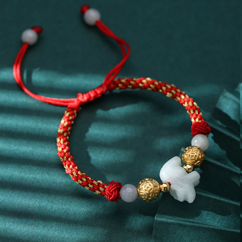 Pulsera de la suerte con cuentas de jade y plata del zodiaco chino , Buddha Stones y hilo rojo del Año del Caballo - Buey (circunferencia de la muñeca: 14-20 cm) - image 2