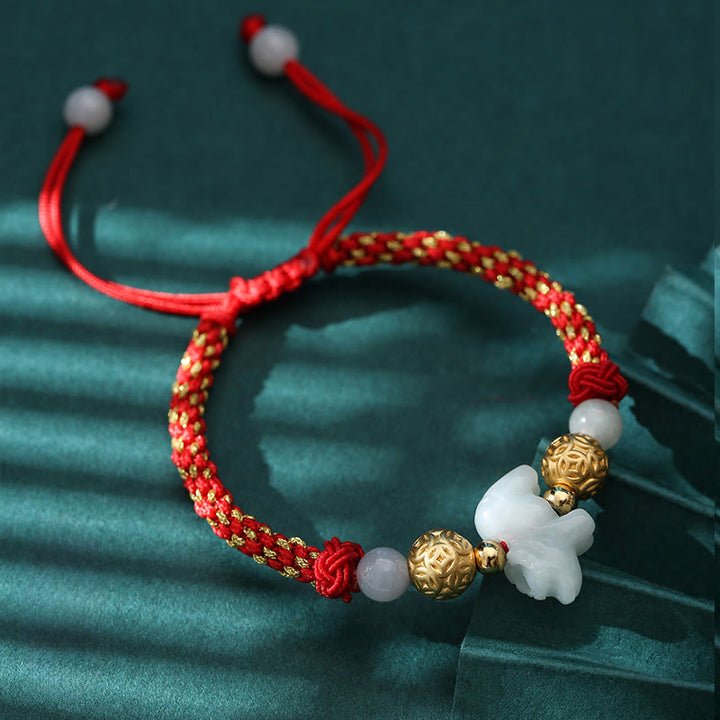 Pulsera de la suerte con cuentas de jade y plata del zodiaco chino , Buddha Stones y hilo rojo del Año del Caballo - Buey (circunferencia de la muñeca: 14-20 cm) - image 2