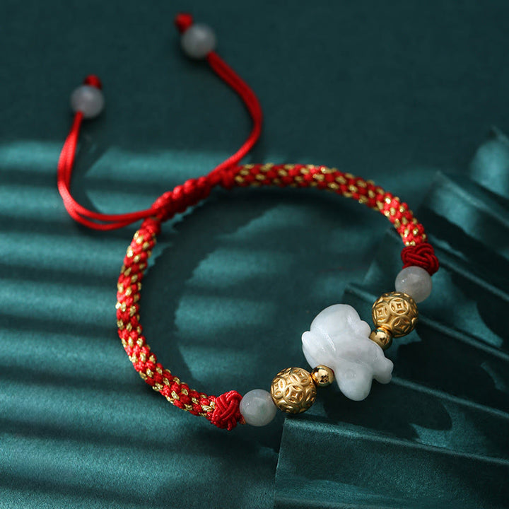 Pulsera de la suerte con cuentas de jade y plata del zodiaco chino , Buddha Stones y hilo rojo del Año del Caballo - Conejo (circunferencia de la muñeca: 14-20 cm) - image 14