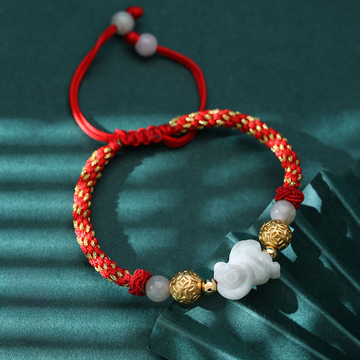 Pulsera de la suerte con cuentas de jade y plata del zodiaco chino , Buddha Stones y hilo rojo del Año del Caballo - Mono (circunferencia de la muñeca: 14-20 cm) - image 20