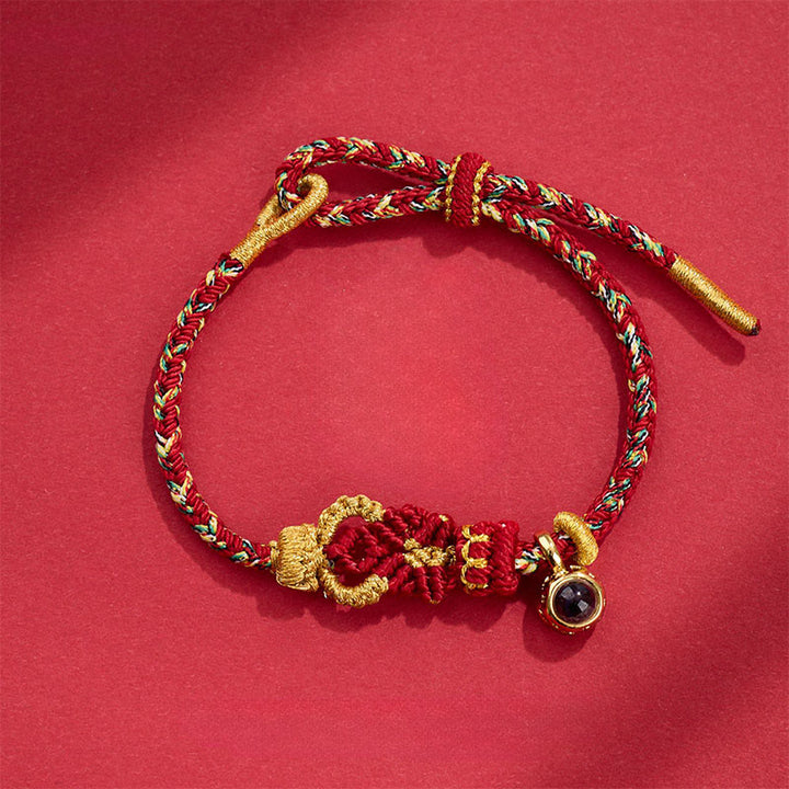 Pulsera de Buddha Stones tejida a mano con piedras de proyección de Buda - Rojo oscuro (circunferencia de la muñeca: 14-23 cm) - image 0
