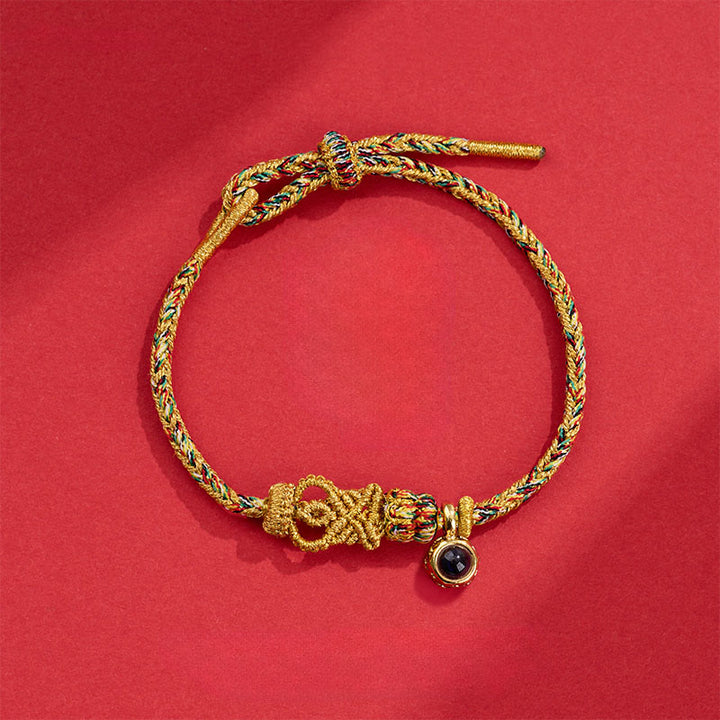 Pulsera de Buddha Stones tejida a mano con piedras de proyección de Buda - Amarillo intenso (circunferencia de la muñeca: 14-23 cm) - image 7