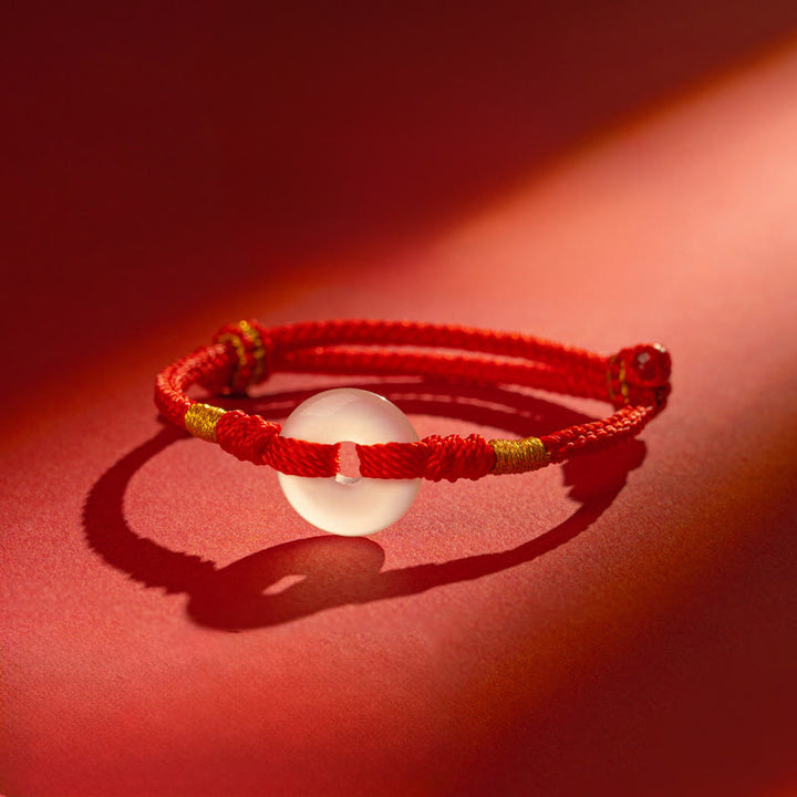 Pulsera trenzada con hebilla de paz y calcedonia blanca de Buddha Stones - Cuerda roja - 18-19 CM - image 0