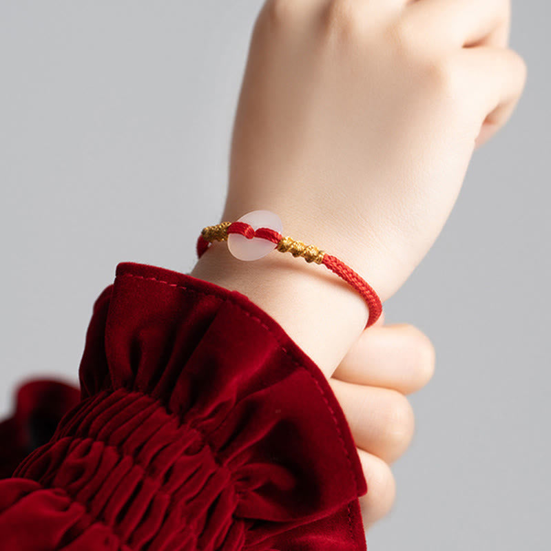 Pulsera con nudo de cuerda y hebilla de paz de calcedonia blanca y Buddha Stones - image 12