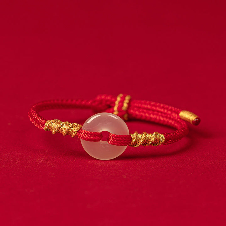 Pulsera con nudo de cuerda y hebilla de paz de calcedonia blanca y Buddha Stones - 18-19 CM - image 0
