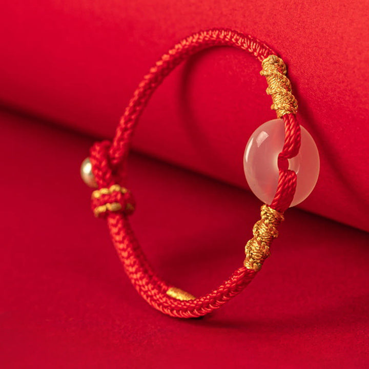 Pulsera con nudo de cuerda y hebilla de paz de calcedonia blanca y Buddha Stones - image 1