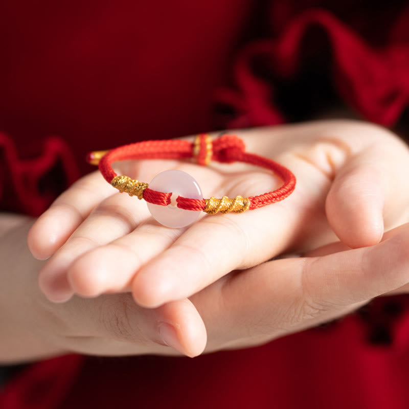 Pulsera con nudo de cuerda y hebilla de paz de calcedonia blanca y Buddha Stones - image 13